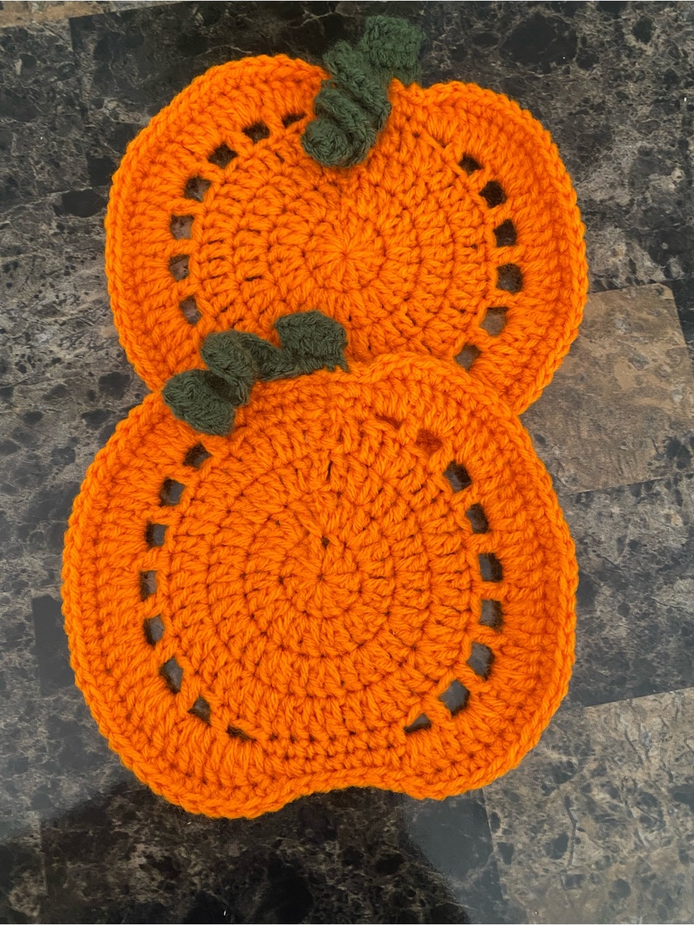 Handmade Crochet Pumpkin Coasters - Set of 2